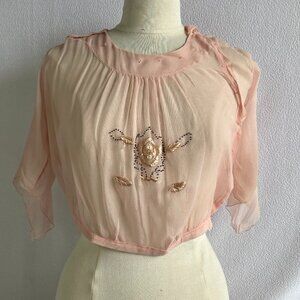 Antique Edwardian Silk Chiffon Embroidered Blouse